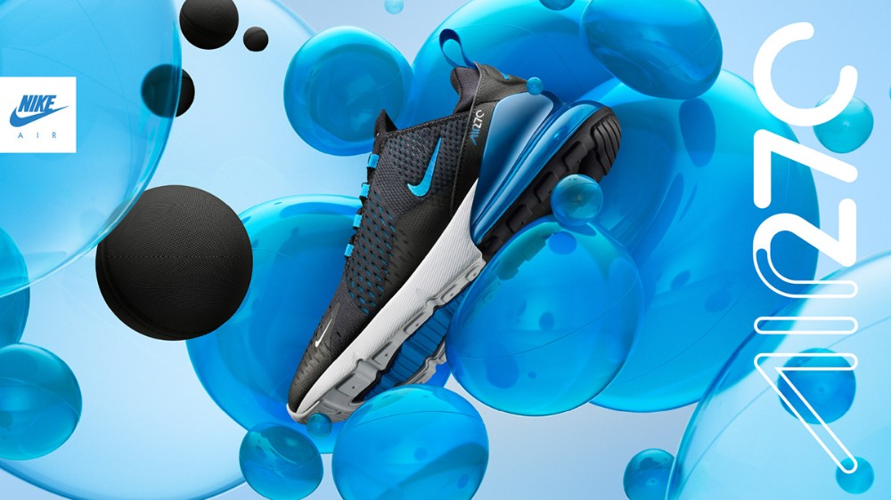 athletic sneakers, running shoes, sport shoes, air cushion shoes, lifestyle sneakers, training shoes, product launch, brand awareness, minimalist, modern typography, energetic, bold, blue, black, neutral